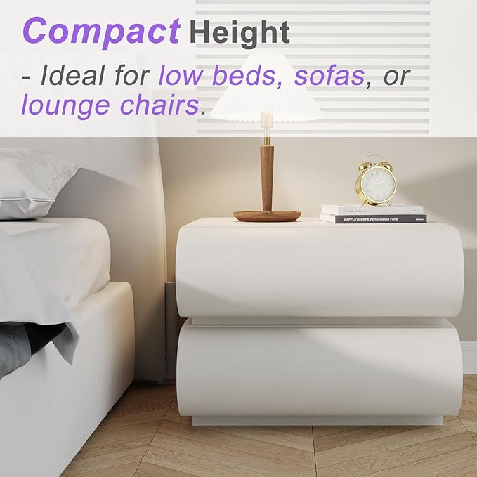 Modern Nightstand with Storage, Small End Table with Upholstered Leather Finish, 2 Solid Wood Drawers for Bedroom Bedside Couch