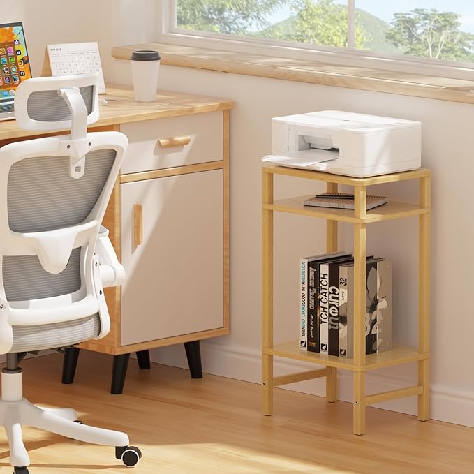 Side Table End Table Tall Night Stand 3-Tier 2 Pack for Living Room Bedroom Bathroom Office Furniture Natural