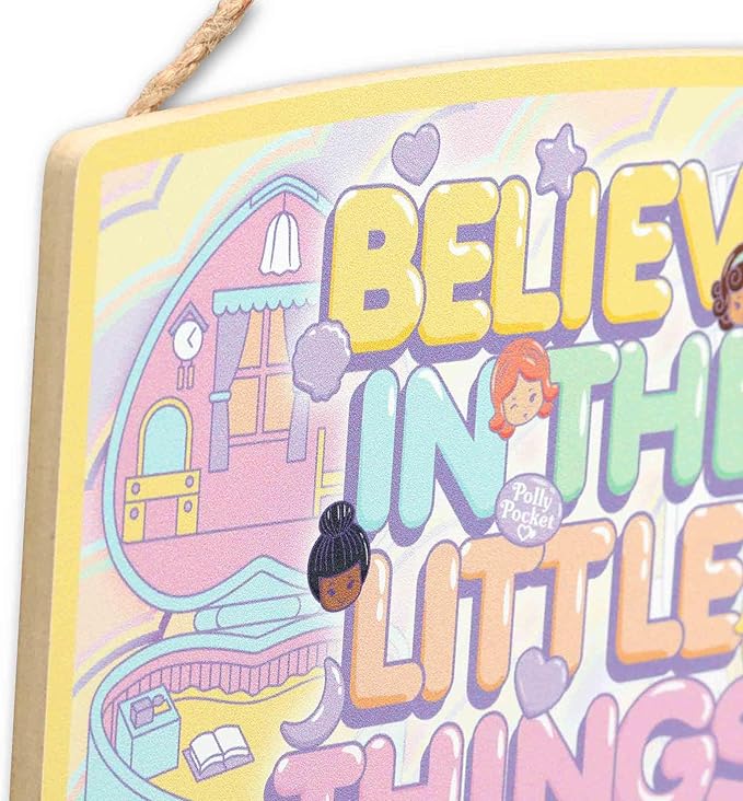 Mattel Polly Pocket Believe in the Little Things Hanging Wood Wall Decor - Adorable Polly Pocket Sign for Home