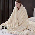 Heated Blanket Queen Size, Faux Fur Cozy Heating Blanket with Overheat Protection, 1/2/4/6/8 Hours Auto-Off 10 Heat Level, Machine Washable (84x90 Inches, Cream White)