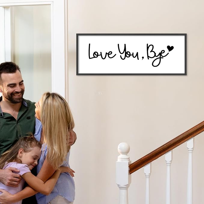 YWJKWLGS Farmhouse Wall Art Decor - Oversized 32x12 Inch Love You, Bye Door Sign for Entryway & Mudroom | Premium Wood Framed, The Last Thing They See Before Leaving Home (Rustic Black)