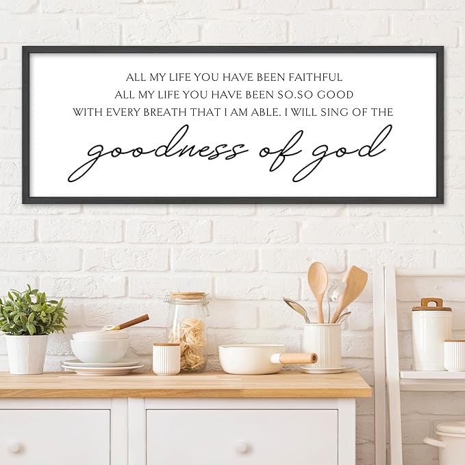 YWMZYKJGS Goodness of God Wall Decor 32"×12" Bible Verse Sign Christian Catholic Scripture Jesus Christ Prayer Large Home Office Wood Framed Wall Hanging Art (Black)