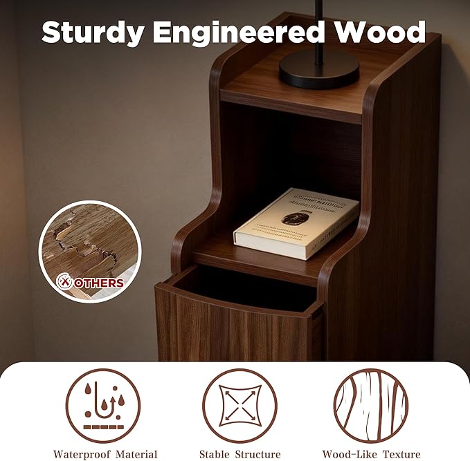 Narrow End Tables Set of 2 with 2 Storage Drawers for Living Room Office Slim Side Tables Small Nightstands Modern Beside Tables for Sofa Bedroom Small Spaces (2, Walnut)