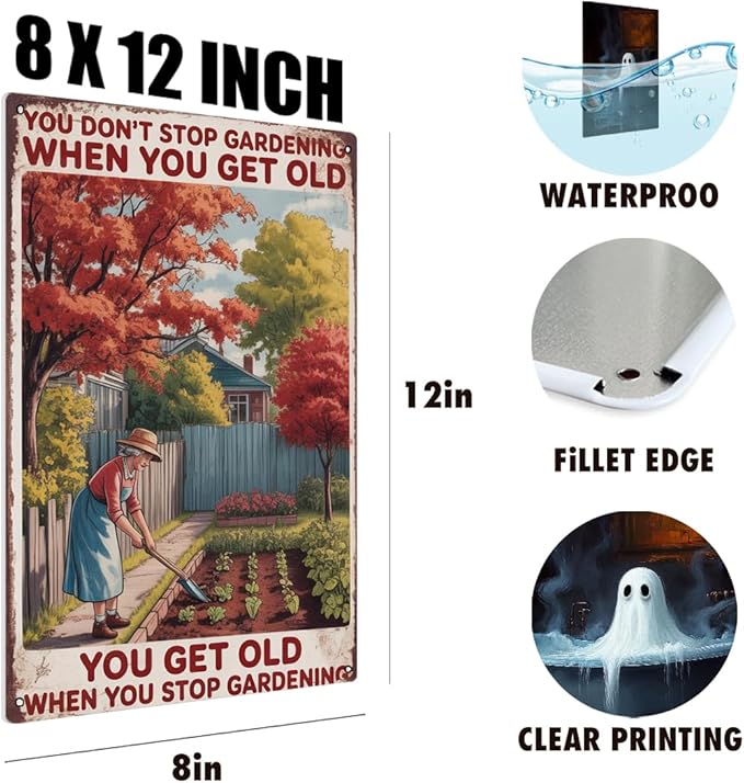 Funny Gardening Essentials Garden Metal Tin Sign for Outside Decor - Humorous Gardening Gift for Women Enthusiasts, 12 x 8 Inches