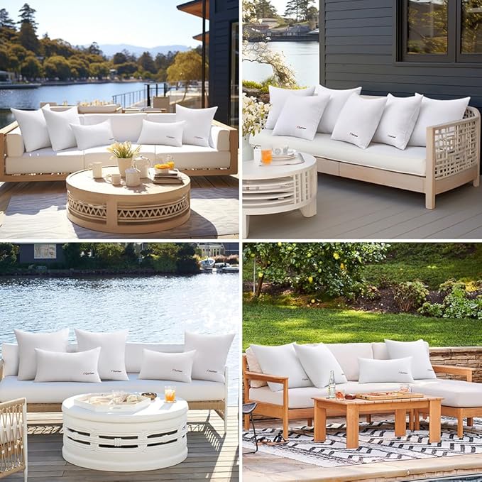 MIULEE Outdoor Pillows Set of 4 12x20 Waterproof Throw Pillow Inserts, Decorative Water Resistant Pillow Cushion for Patio and Garden