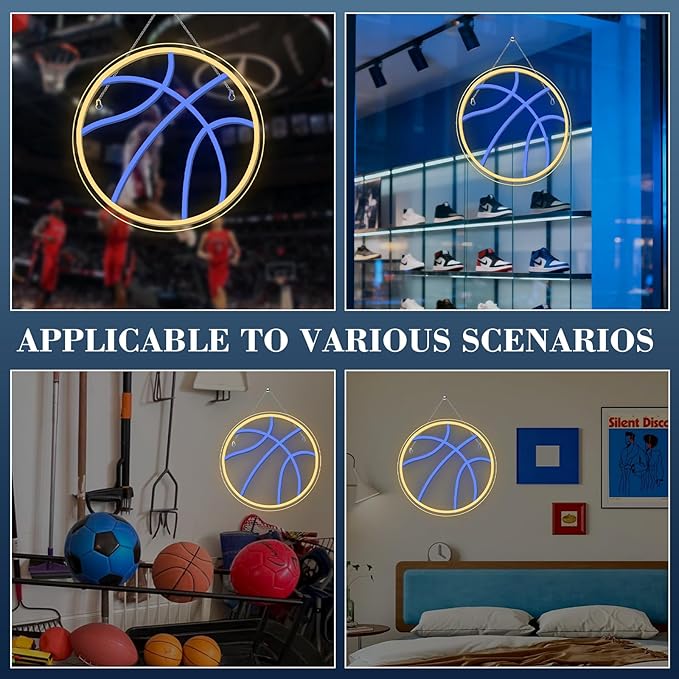 Wanxing Basketball Neon Signs Sport Neon Light Led Sign Neon Sign for Bedroom Led USB Powered Switch Light up Sign Neon Sign for Wall Decor Bedroom Christmas Birthday Signs Kids Gift (Blue Yellow)