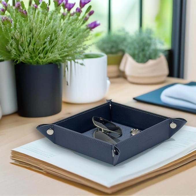 UnionBasic Small Valet Tray, Jewelry Tray for Rings Watches Earrings, Entryway Catchall Caddy for Coins Keys Change, Nightstand Bedside Valet Holder, Trays for Electronic Gadgets, Denim Blue