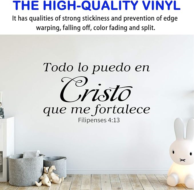 AnFigure Vinilos Decorativos para Pared, Frases para Decorar Pared En Español, Dios Biblicos Calcomanias Quotes Home Art Decor Vinyl Stickers Spanish Todo Lo Puedo En Cristo Que Me Fortalece 21"x12"