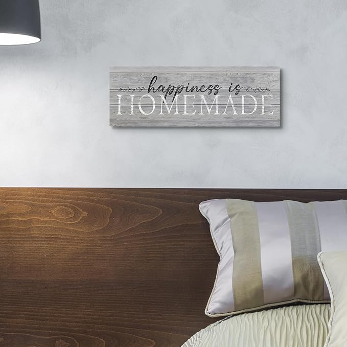 Happiness is Homemade Sign Decor Family Decorative Signs Wall Art Inspirational Motto Canvas Prints Retro Quote & Saying Artwork for Bedroom, Living Room, Kitchen, Hallway, Home Decoration 6 x 17 inch