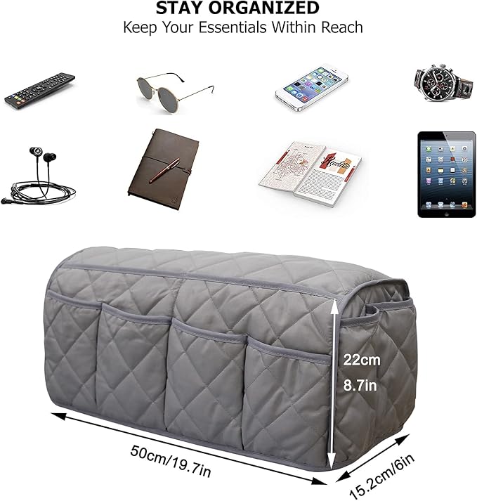 Sofa Armrest Organizer, Remote Control Holder, Waterproof Armchair Caddy with 14 Pockets for TV Remotes
