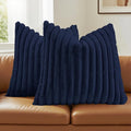 FUTEI Dark Navy Decorative Throw Pillow Covers Set of 2, 26x26 Inch Soft Fluffy Faux Fur Plush Striped Euro Pillow Shams, Modern Home Decor for Couch Bed Living Room