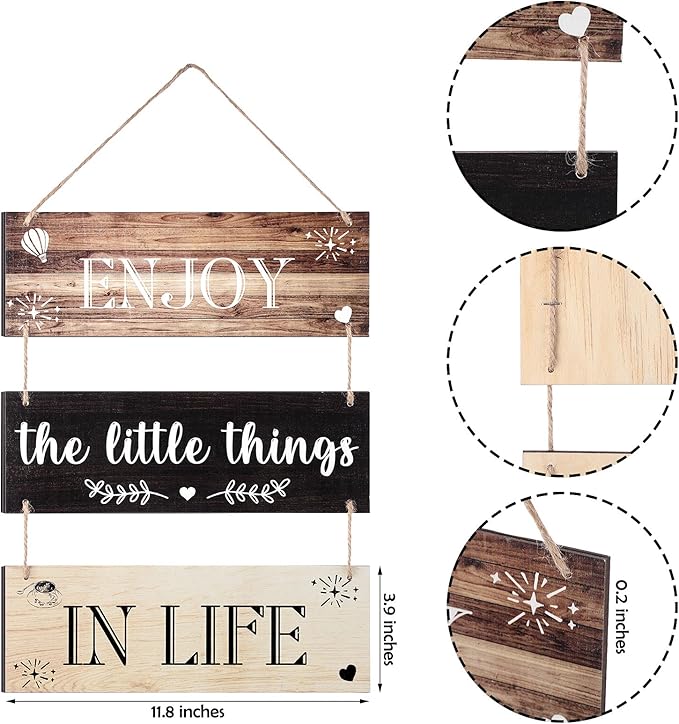 Jetec Decorative Signage, Wooden Wall Decor 'Enjoy The Little Things in Life', Rustic Brown Series