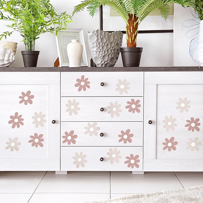 BBTO Daisy Wall Decal Flower Vinyl Wall Decals Daisy Stickers Floral Decals Peel and Stick for Nursery Art Bedroom Living Room(Simple Style,Pastel Color)