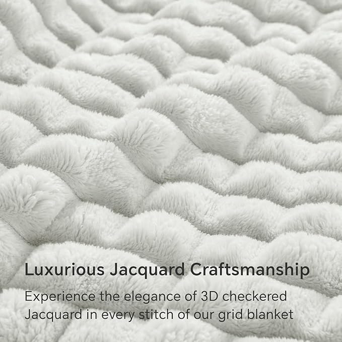 BEDELITE Light Grey Throw Blanket Twin Size for Bed- Super Soft and Warm 3D Checkered Fluffy Fuzzy Fleece Blanket, Luxurious Plush Cozy Blanket for Room Decor Fall and Winter, 60x80 inches