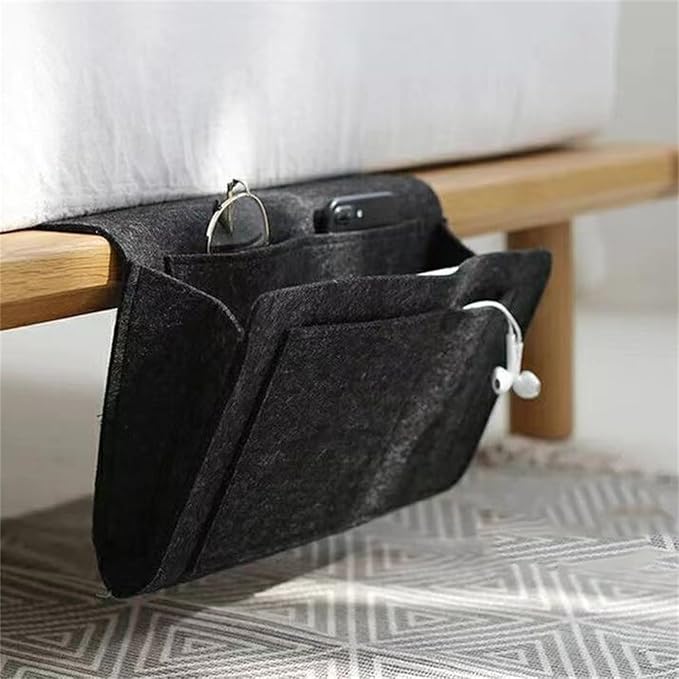 Bedside Caddy,Felt Bed Side Caddy Organizer With 5 Pockets For Remote,Bed Pockets Bedside Storage Can Hold Tablet Magazine Book Phone And Fruit,For Bed,Sofa,Desk (grey)