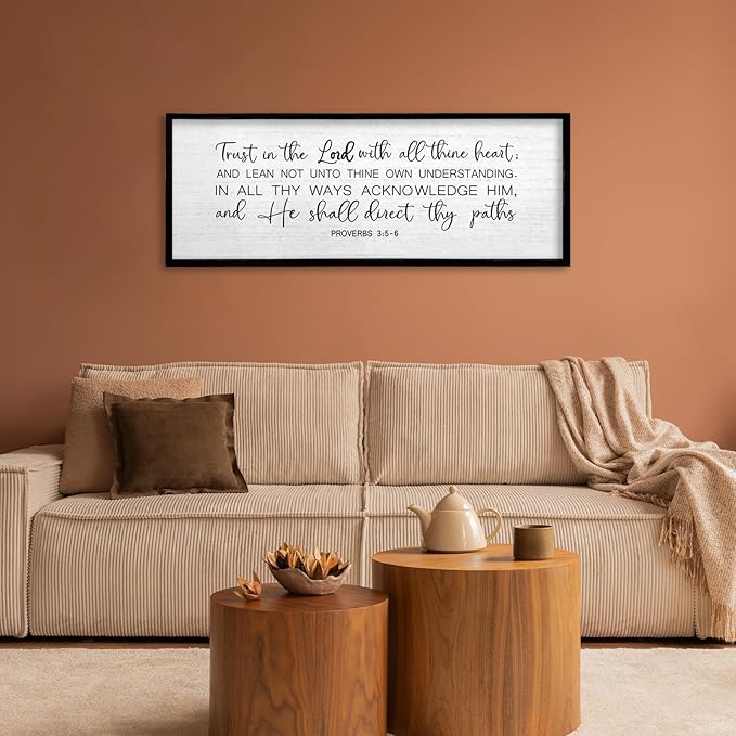 TQianJiang Bible Verse Wall Art Trust in The Lord With All Thine Heart Proverbs 3:5-6 Plaque 32"×12" Christian Scripture Faith Quotes Wall Decor Large Christ Prayerm for Living Room (Black)