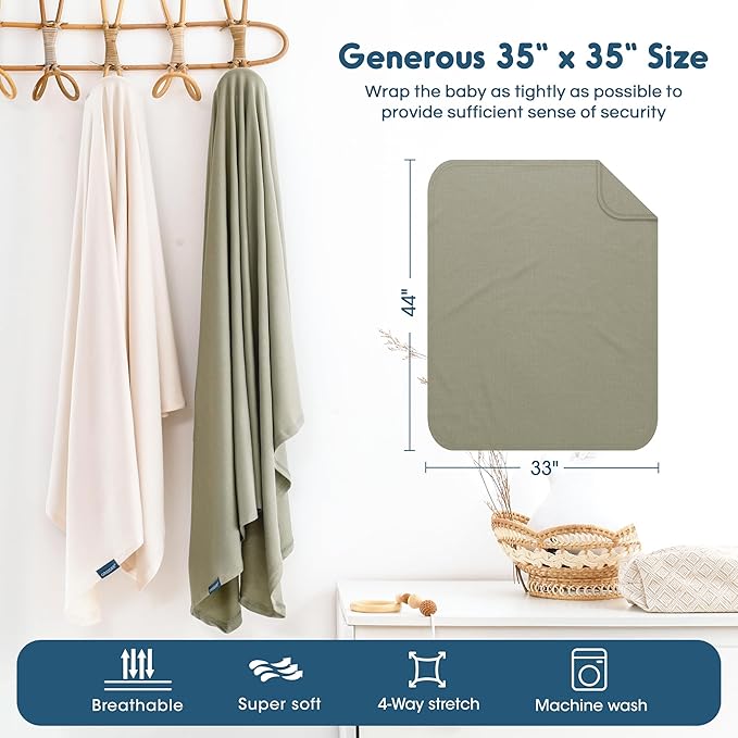 GRSSDER 2 Pack Newborn Swaddle Blanket, Ultra Soft Stretchy Jersey Knit Extra Large Size 33 x 44 Receiving Blankets for Easy Swaddling Baby Snug and Cozy