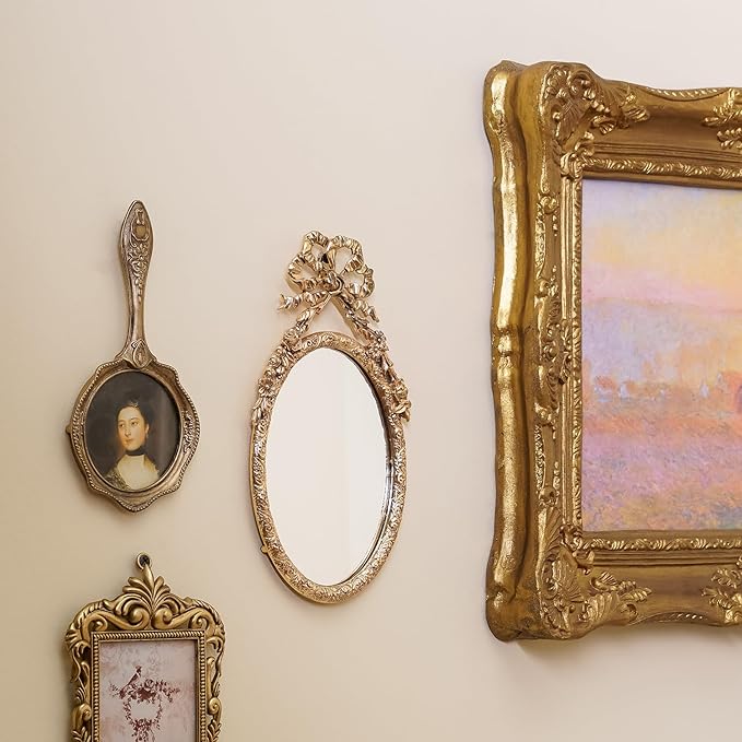 NIKKY HOME Small Wall Mirror, Vintage Hanging Mirrors, Gold Decorative Wall Mirror for Bedroom Living-Room Dresser Decor 10 x 5.7 Inch
