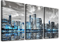 SERIMINO Chicago Skyline Wall Art for Living Room, Modern City Pictures Canvas Wall Decor for Office Bedroom 3 Pieces Set Night Scene Prints Paintings for Home 12"X16"