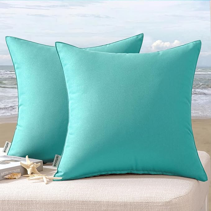 MIULEE Pack of 2 Decorative Pillow Covers Square Cushion Sham Throw Pillowcase Summer Shell Waterproof for Indoor Couch Chair Sofa Patio 16x16 Inch Light Green