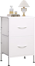 WLIVE White Night Stand, Small Dresser with 2 Drawers & Wooden Top, Nightstand with Fabric Bins, Bedside Table End Table for Bedroom, Closet, Entryway, College Dorm, White