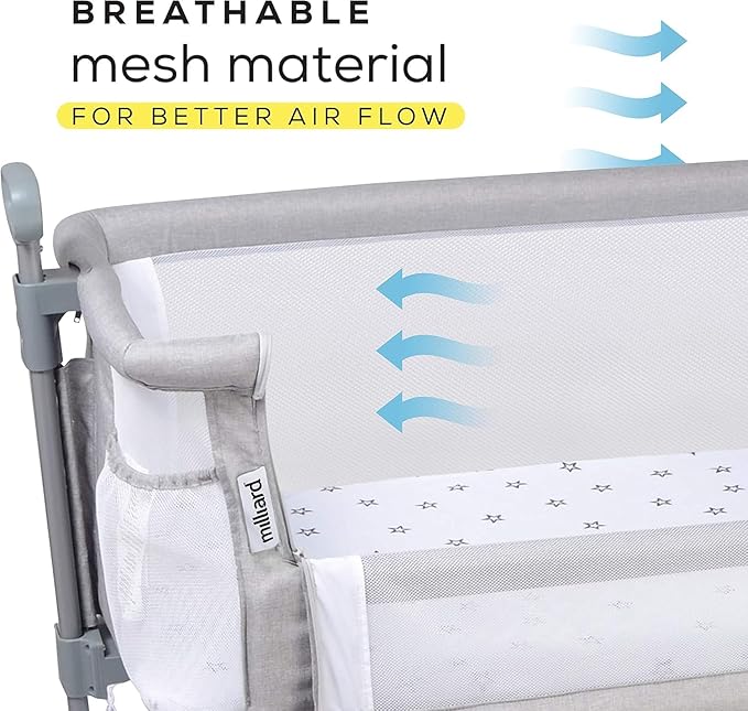 Milliard Baby Bedside Bassinet Sleeper, Bassinet for Newborn with Plush Mattress, Mesh Breathable, Adjustable Side Sleeper Portable Crib for Infant