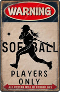 snowsun Softball Metal Signs Warning Softball Players Only Vintage Tin Sign Warning Wall Decor for Boys Girls Bedroom Sports 8×12 Inches