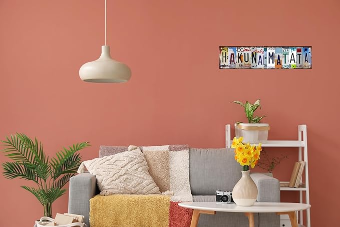 Hakuna Matata Metal Sign 4x16in Retro Tropical Plaque for Bedroom Bathroom Positive Vibes Decor