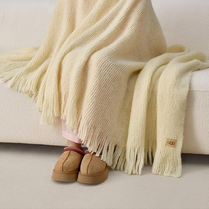 UGG Knit Throw Blanket – Soft Lightweight Throw Blanket for Couch, Bed Throws or Luxury Home Decor, Blankets & Throws for Home, Living Room and Bedroom, 50" x 70" (Margot) (Yellow)