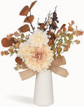 Small Artificial Flowers in Ceramic Vase 15 inch Faux Flower Centerpieces Coffee Table Decor, Silk Flower Arrangements Indoor Fake Bouquet for Dining Room Kitchen Wedding Home Decor, Brown