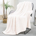 Exclusivo Mezcla Fleece Throw Blanket for Couch and Bed, 50x70 Inches Soft Cozy Jacquard Flannel Blankets, Lightweight Fuzzy Plush Warm Throws for Women, Off White