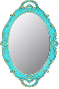 Vintage Small Mirror 14.5 x 10 Inch Oval Blue Wall Mirror