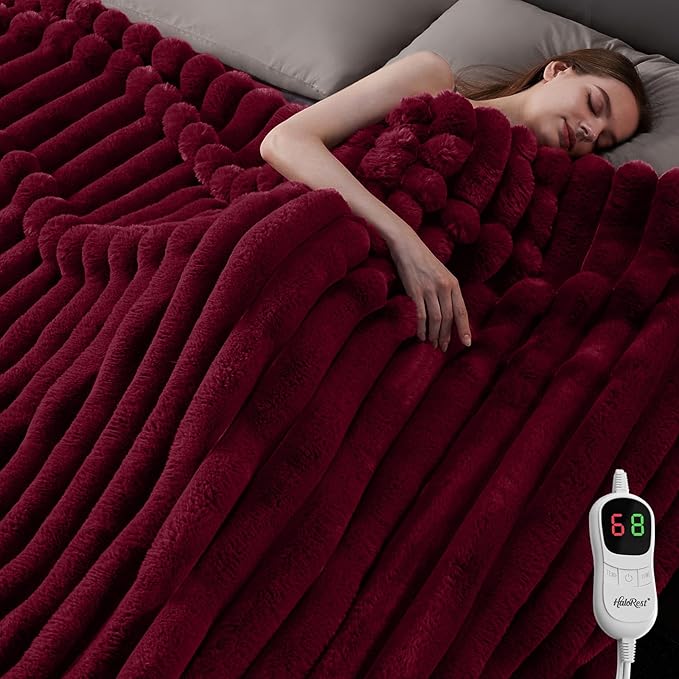 Heated Throw Blanket, Faux Fur Cozy Heating Blanket with Overheat Protection, 1/2/4/6/8 Hours Auto-Off 10 Heat Level, Machine Washable (72x84 I Inches, Red)