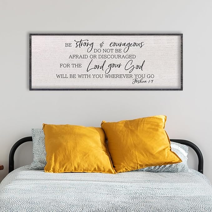 LuZhiQiang Christian Wall Decor Be Strong And Courageous Joshua 1:9 Bible Verse Sign 40"×15" Large Religious Scripture Prayer Faith Inspirational Quotes for Modern Living Room Hanging Art (Black)