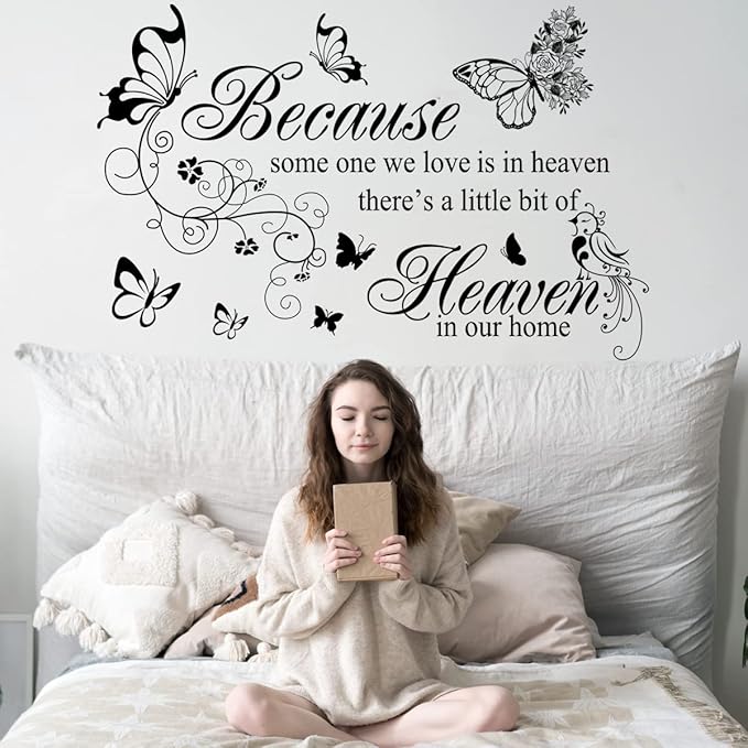 Wall Decals Inspirational Wall Saying Because Someone We Love is in Heaven Vinyl Wall Decor Peel and Stick Lettering Words Memory Wall Art Sign Wall Sticker for Living Room Bedroom Home Decor.