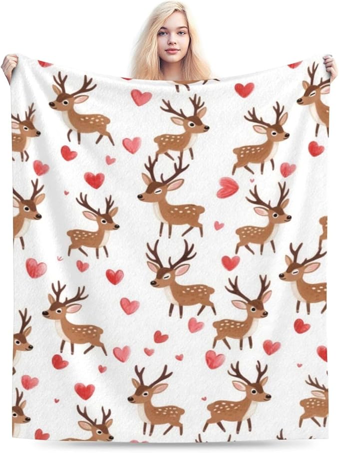 Deer Throw Blanket - Soft Plush Fleece Cabin Animal Bedding Blankets- Cozy Deer Stuff Gifts for Women Girls Kids Adults 60"X80"