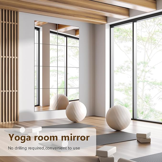 Mirror Wall Full Length,12X14 Inch Unbreakable Mirror Tiles for Bedroom Home Gym Door, Acrylic Mirror Full Body Shatterproof Mirror Stickers for Walls,Mirror Sheets (4pcs)