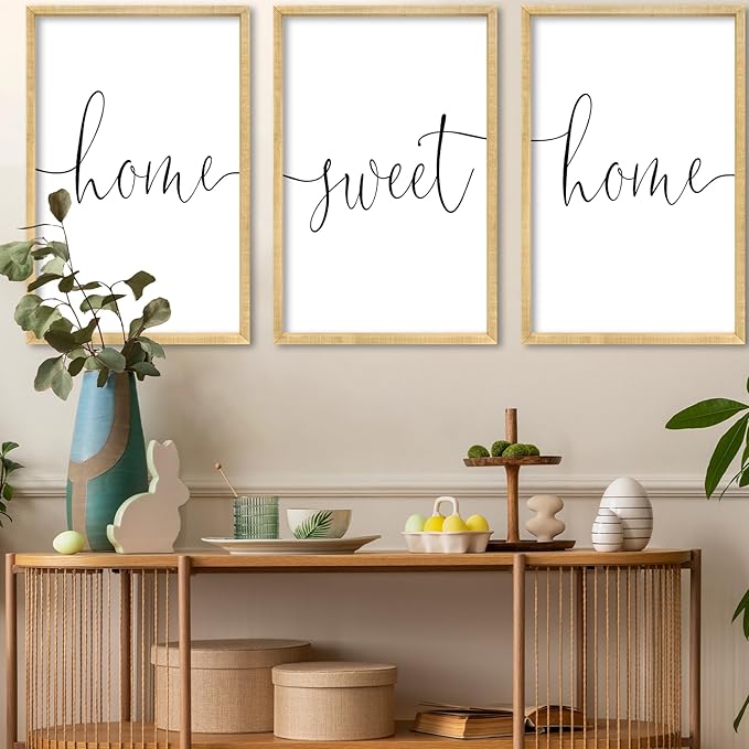 RLWangChao Home Sweet Home Sign Set of 3 Wall Art Decor 16"X11" Vintage Bedroom Above Bed Minimalist Modren Living Room Wooden Framed Warm And Cozy Family Wall Hanging Decoration (Wood)