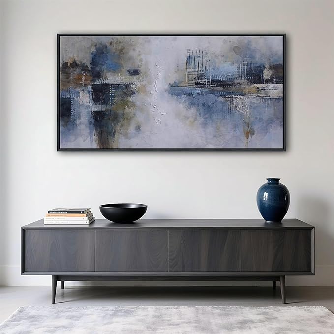 AJAZIKO Abstract Canvas Wall Art, Blue Wall Art for Living Room Modern Artwork for Walls, Pictures for Above Bed, Large Decor for Bedroom and Office Contemporary Wall Decor 24×48IN
