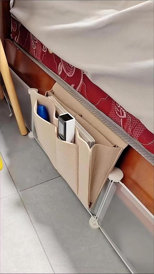 Bedside Caddy,Felt Bed Side Caddy Organizer With 5 Pockets For Remote,Bed Pockets Bedside Storage Can Hold Tablet Magazine Book Phone And Fruit,For Bed,Sofa,Desk (beige)