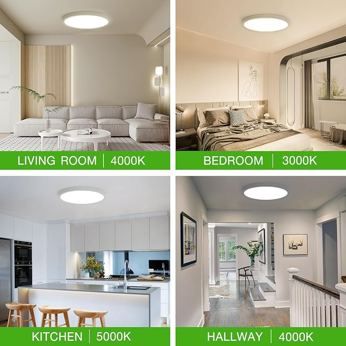 6Pack 12Inch LED Flush Mount Ceiling Light Fixture,24W 2400LM,Dimmable CCT 3000K/4000K/5000K,Round Flat Panel Light for Bedroom,0.7Inch Thin Modern Low Profile Ceiling Lights for Hallway,Porch