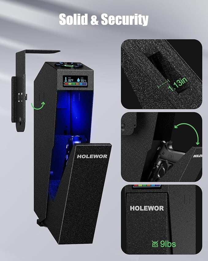 Gun Safe, Biometric Pistol Safe Fingerprint Quick Access Drop Down Handgun Safe Single Mount Pistol Case for Desk Bedside Nightstand