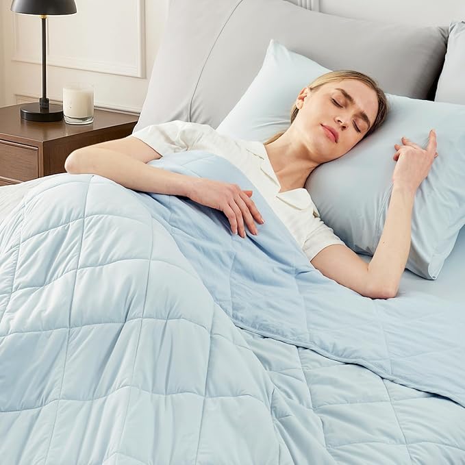 Cozy Bliss Cooling Blanket for Hot Sleepers Queen Size, Q-Max 0.45 Cooling Comfort, Cold Blankets for Night Sweats Sleeping, Ultra-Cool Lightweight Breathable Summer Blanket for Bed, Cool Blue