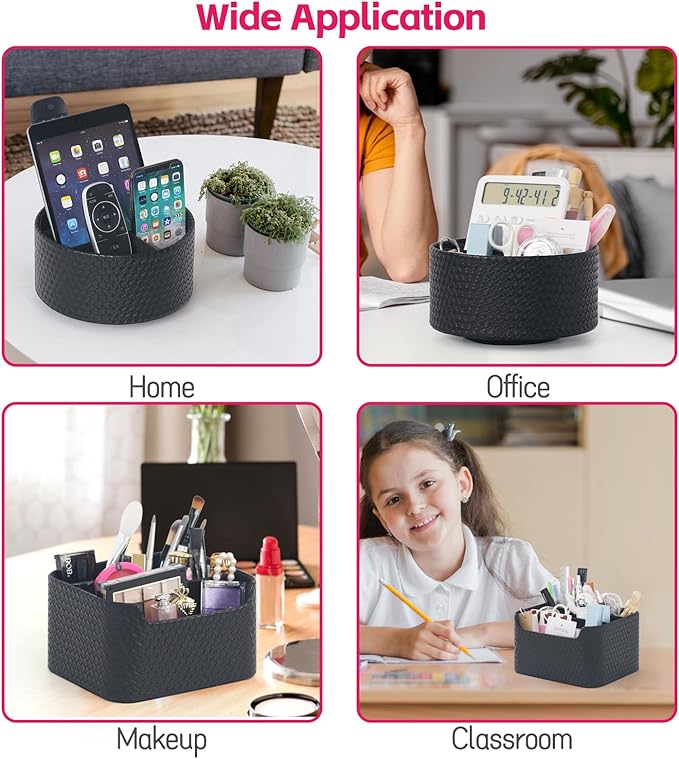 Remote Control Holder 360° Spinning Controller Holder TV Remote Caddy End Table Organizer Storage Bedside Nightstand Couch Caddy of Couch for Call Phone PU Leather Side Table Organizer