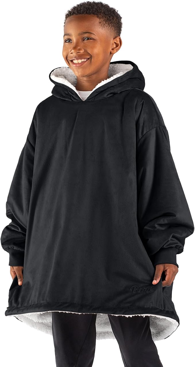 Bare Home Wearable Blanket Hoodie - Soft Plush Sherpa - Warm and Cozy - Oversized Wearable Blanket - Adult & Kid Sizes