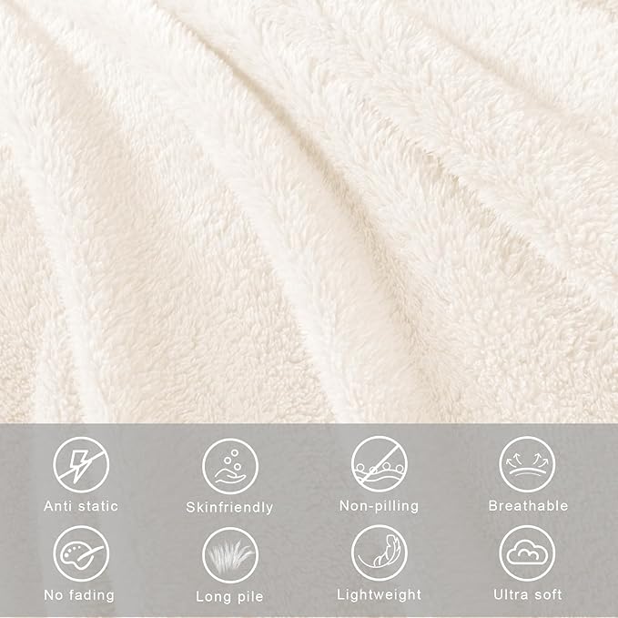 Exclusivo Mezcla Twin Size Blanket for Bed, Super Soft Velvet Plush Fleece Blankets, Fuzzy Cozy and Warm for Winter, 60x80 Inches, Ivory