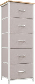 Somdot Tall Dresser for Bedroom with 5 Drawers, Storage Organizer Chest of Drawers with Removable Fabric Bins for Closet Bedside Living Room Laundry Entryway Hallway, Ash Grey