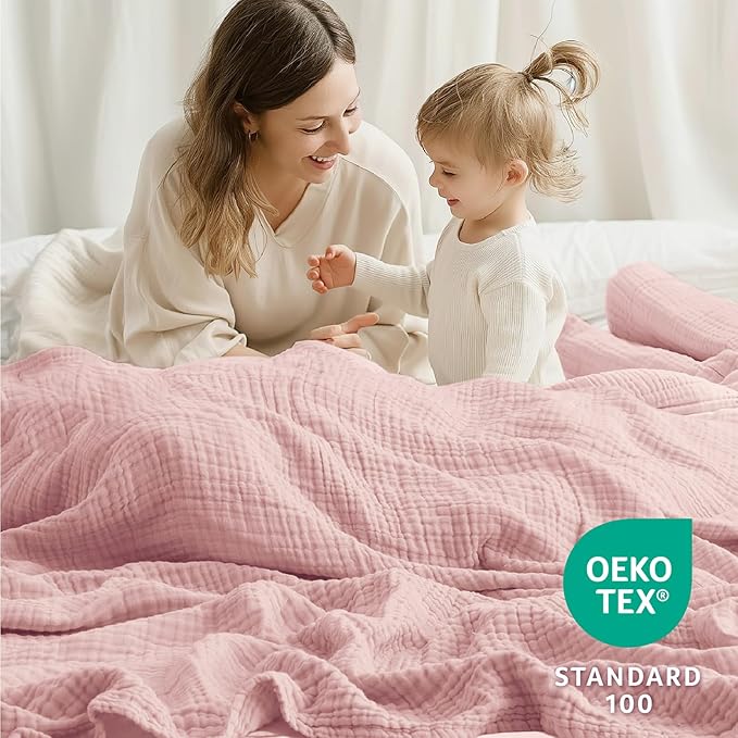 100% Cotton Muslin Blanket Queen 90" x 90", 6 Layers Breathable and Lightweight Cotton Throw Blankets for Bed, Soft Cooling Summer Gauze Blanket for Adults All Season, Orange