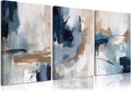 KBKBART 3 Piece Blue Abstract Framed Wall Art For Living Room, Watercolor Ink Navy Blue Canvas Wall Art Modern Minimalist Art Prints Wall Décor For Bedroom Office 12x16in