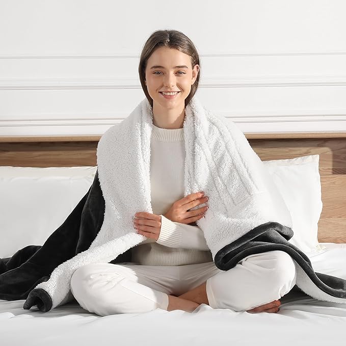 Heated Throw Heating Blanket 50''X60'' - Electric Throw Soft Plush Sherpa with 5 Heating Level & 4 Hour Auto Off, ETL Certified & Overheat Protection, Warm Gifts for Grandma (Charcoal Gray)